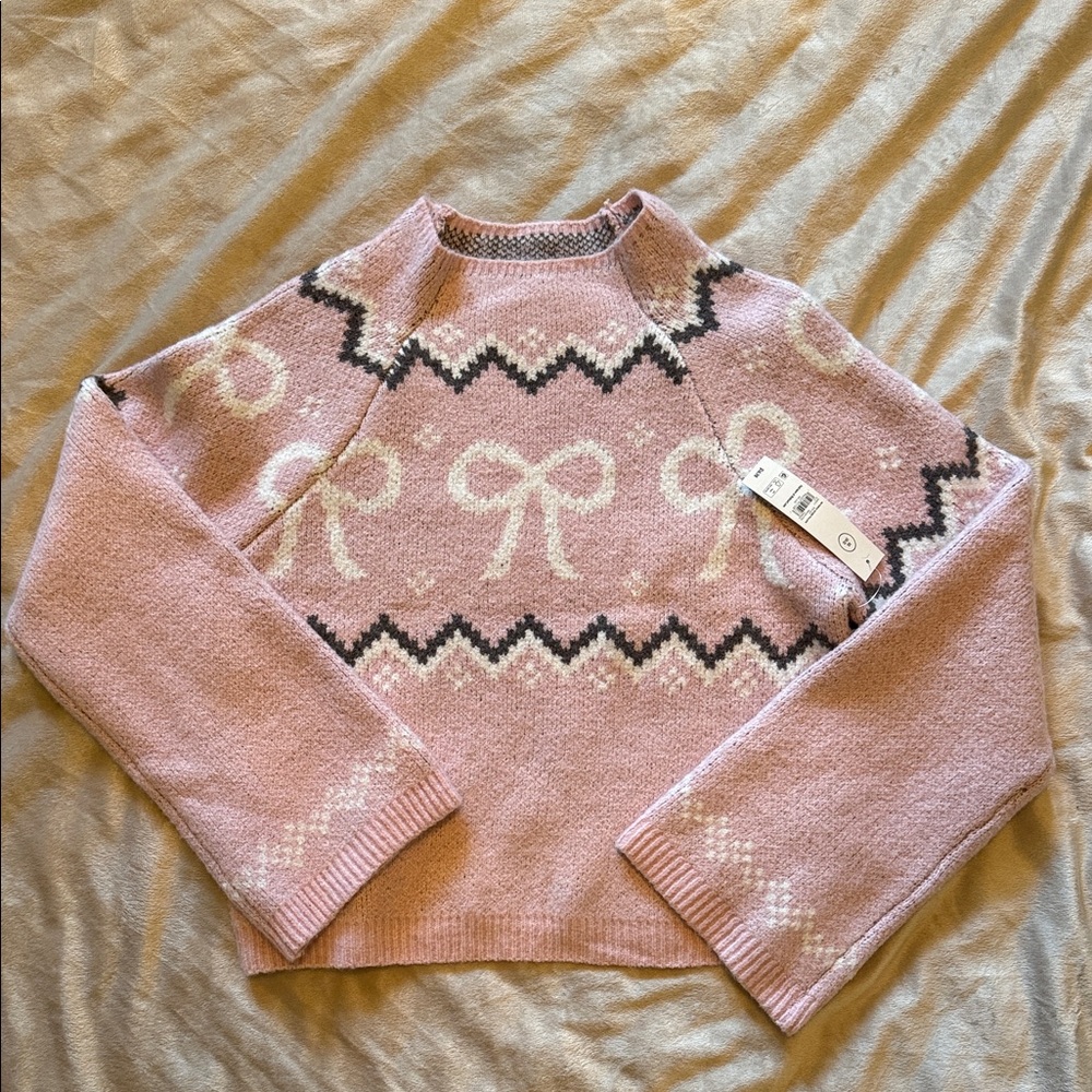 No Boundaries Pink and Black Bow Pattern Sweater